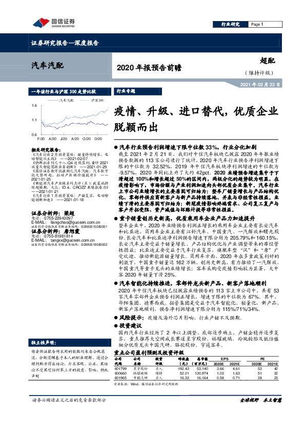 汽车汽配2020年报预告前瞻：疫情、升级、进口替代，优质企业脱颖而出