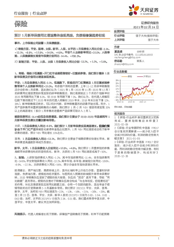 保险：预计1月新单保费同比增速整体表现亮眼，负债端修复趋势初现