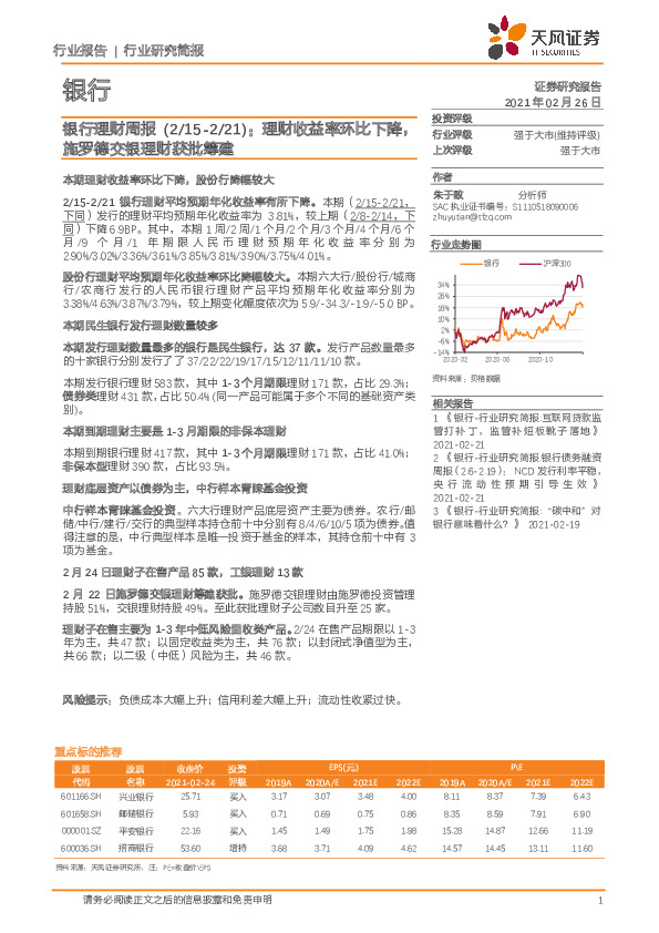 银行理财周报：理财收益率环比下降，施罗德交银理财获批筹建