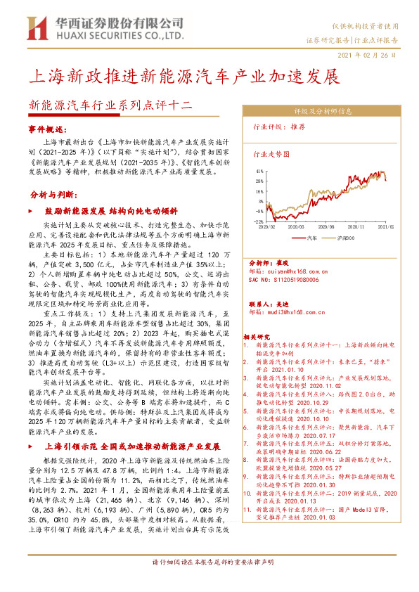 新能源汽车行业系列点评十二：上海新政推进新能源汽车产业加速发展