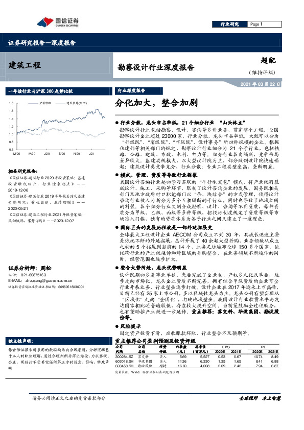 勘察设计行业深度报告：分化加大，整合加剧