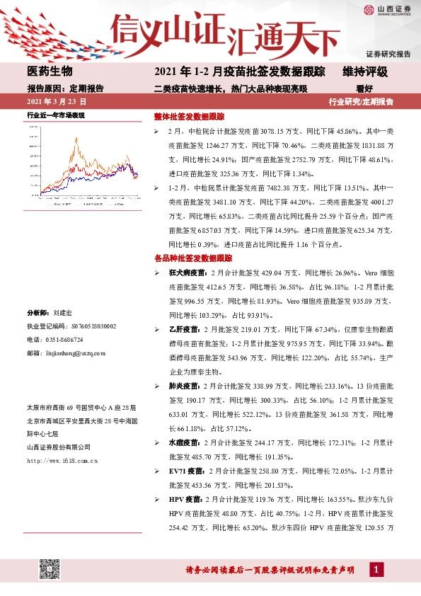 2021年1-2月疫苗批签发数据跟踪：二类疫苗快速增长，热门大品种表现亮眼