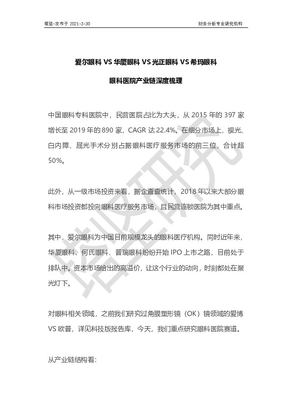爱尔眼科VS华厦眼科VS光正眼科VS希玛眼科：眼科医院产业链深度梳理