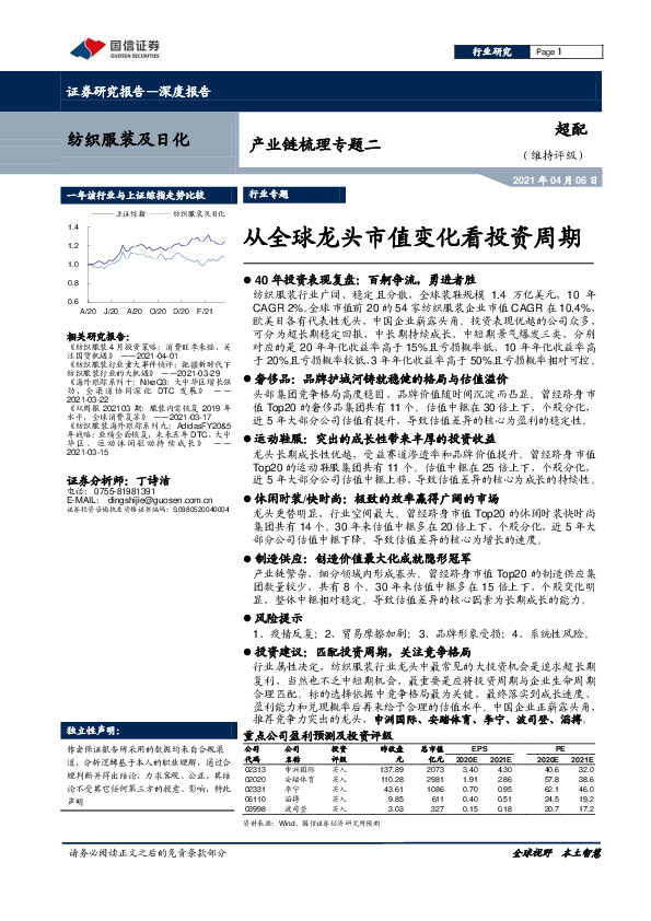 纺织服装及日化产业链梳理专题二：从全球龙头市值变化看投资周期