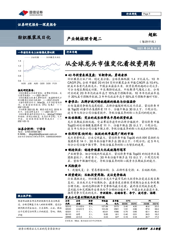 纺织服装及日化产业链梳理专题二：从全球龙头市值变化看投资周期