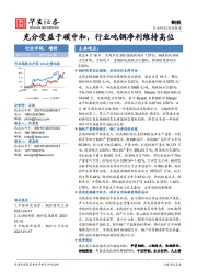 钢铁深度报告：充分受益于碳中和,行业吨钢净利维持高位