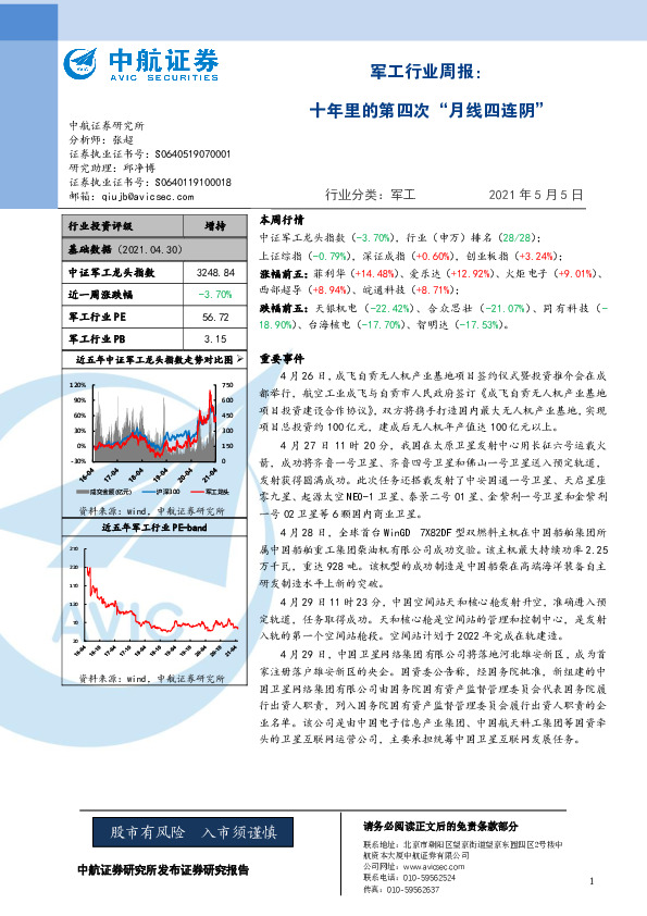 军工行业周报：十年里的第四次“月线四连阴”