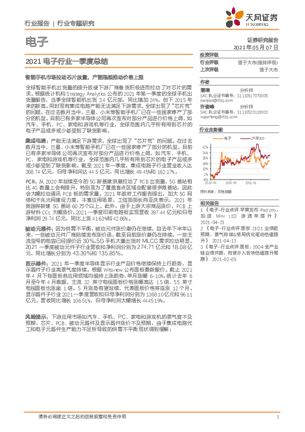 2021电子行业一季度总结