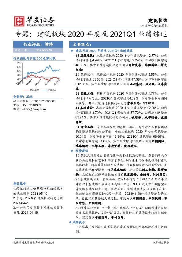 建筑装饰专题：建筑板块2020年度及2021Q1业绩综述