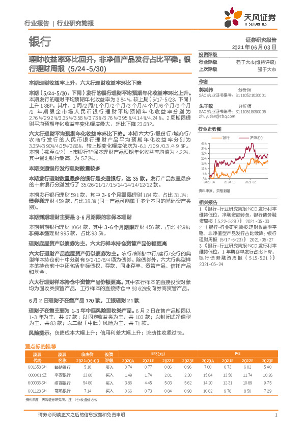银行理财周报：理财收益率环比回升，非净值产品发行占比平稳