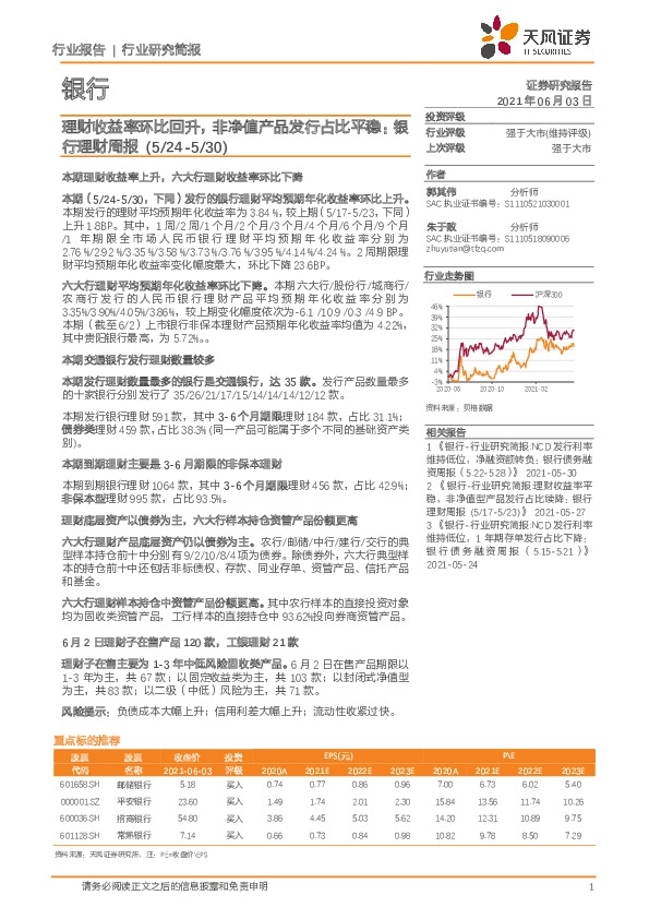 银行理财周报：理财收益率环比回升，非净值产品发行占比平稳
