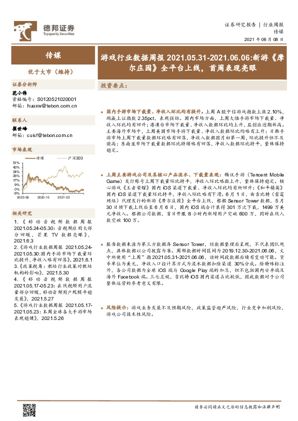 游戏行业数据周报：新游《摩尔庄园》全平台上线，首周表现亮眼