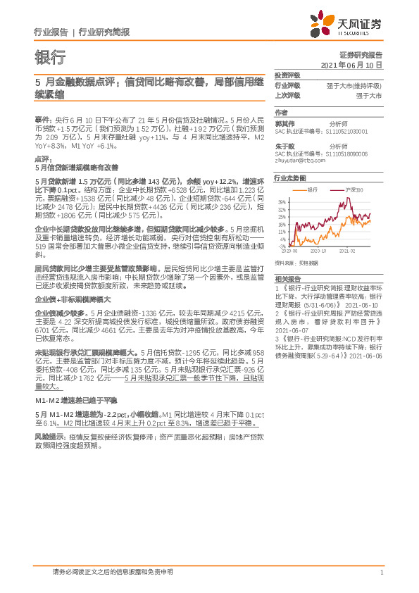 银行5月金融数据点评：信贷同比略有改善，局部信用继续紧缩