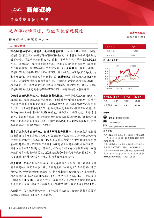 造车新势力专题报告之一：毛利率持续回暖，智能驾驶变现提速