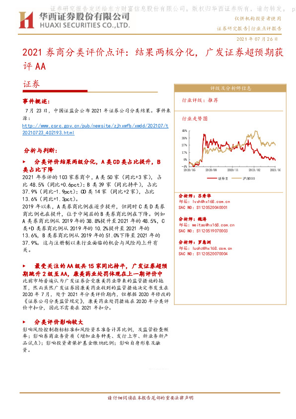 2021券商分类评价点评：结果两极分化，广发证券超预期获评AA