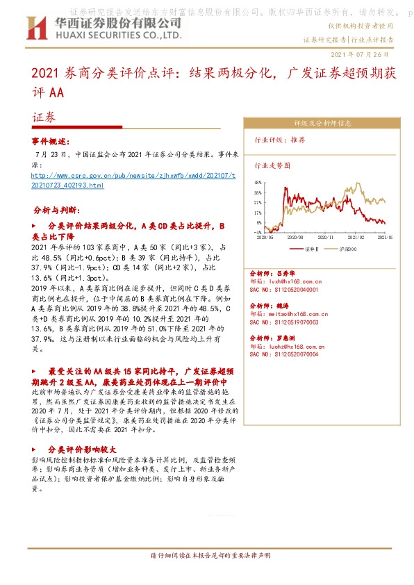 2021券商分类评价点评：结果两极分化，广发证券超预期获评AA