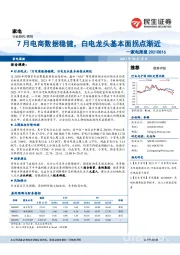 家电周报：7月电商数据稳健，白电龙头基本面拐点渐近