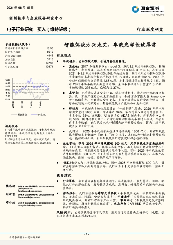 电子行业深度研究：智能驾驶方兴未艾，车载光学长坡厚雪