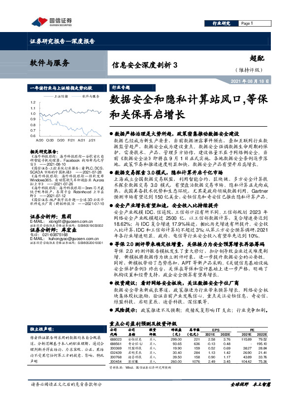 软件与服务：信息安全深度剖析3：数据安全和隐私计算站风口，等保和关保再启增长
