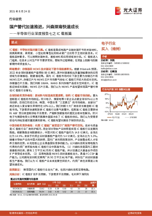 半导体行业深度报告七之IC载板篇：国产替代加速推进，兴森深南快速成长