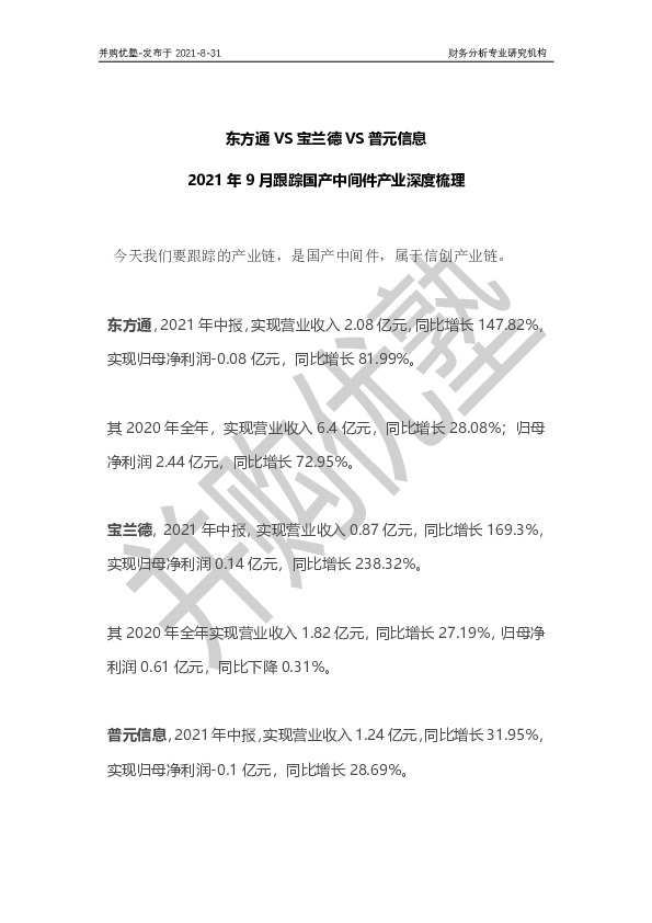 东方通VS宝兰德VS普元信息：2021年9月跟踪国产中间件产业深度梳理