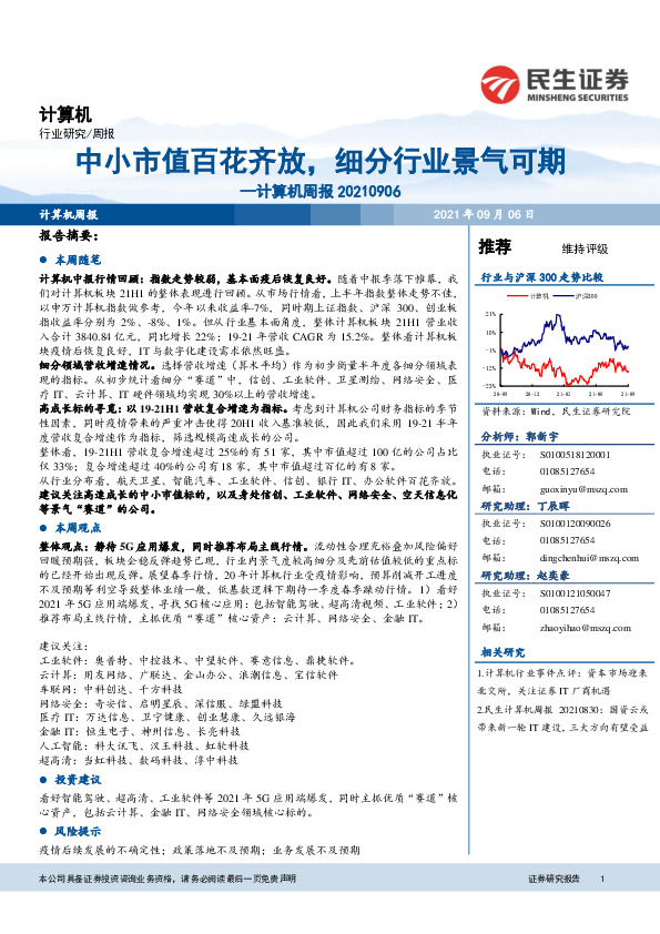计算机周报：中小市值百花齐放，细分行业景气可期