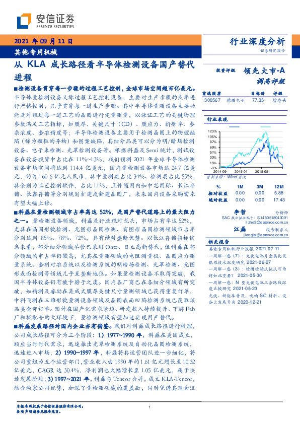 其他专用机械行业深度分析：从KLA成长路径看半导体检测设备国产替代进程