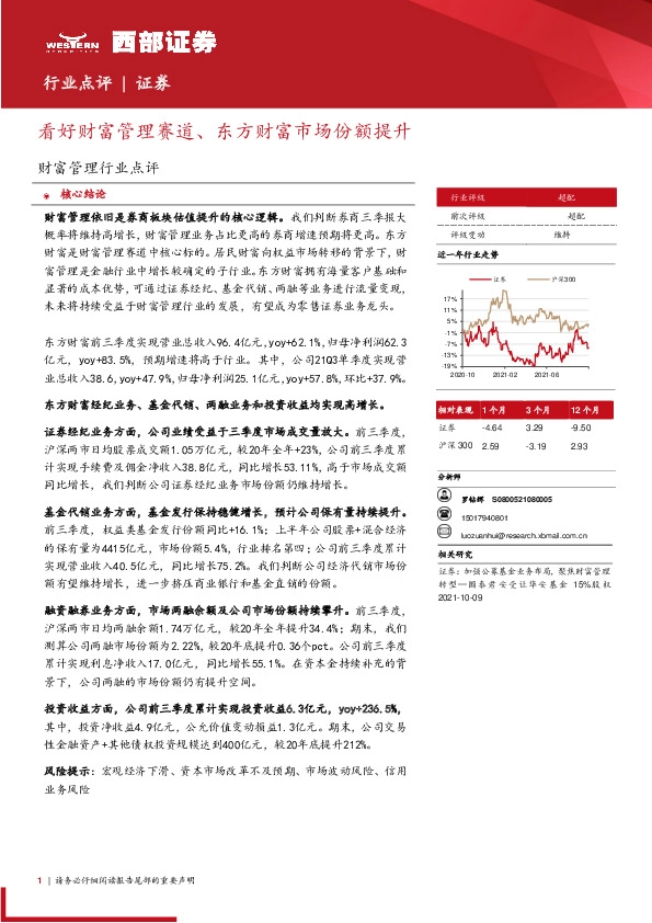 财富管理行业点评：看好财富管理赛道、东方财富市场份额提升