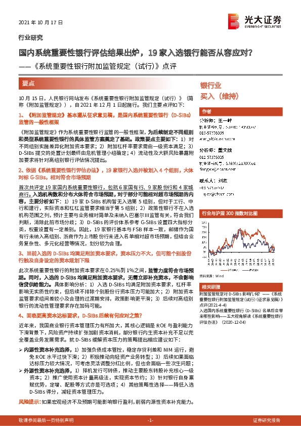《系统重要性银行附加监管规定（试行）》点评：国内系统重要性银行评估结果出炉，19家入选银行能否从容应对？