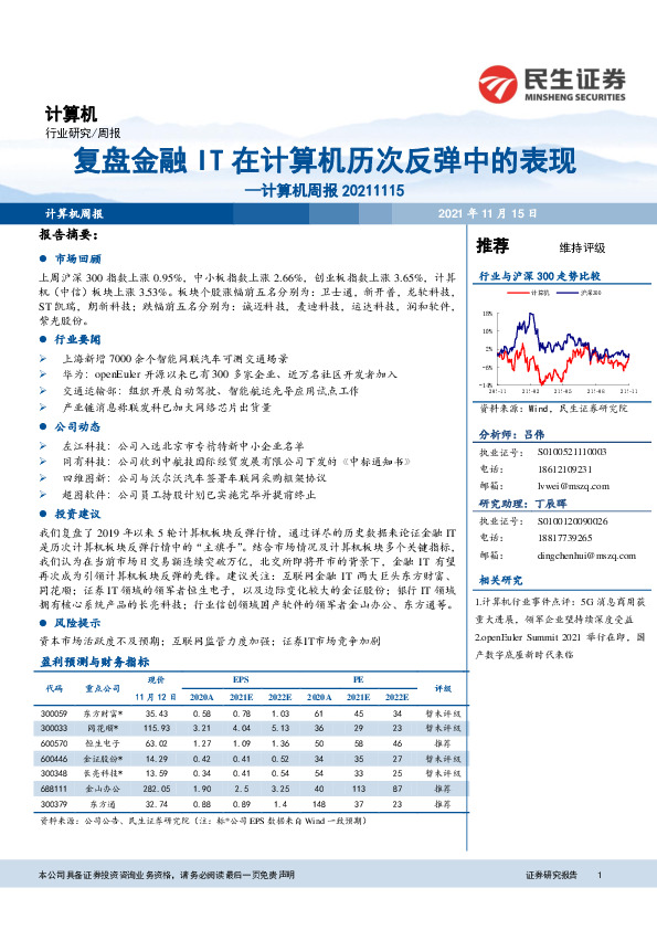 计算机周报：复盘金融IT在计算机历次反弹中的表现