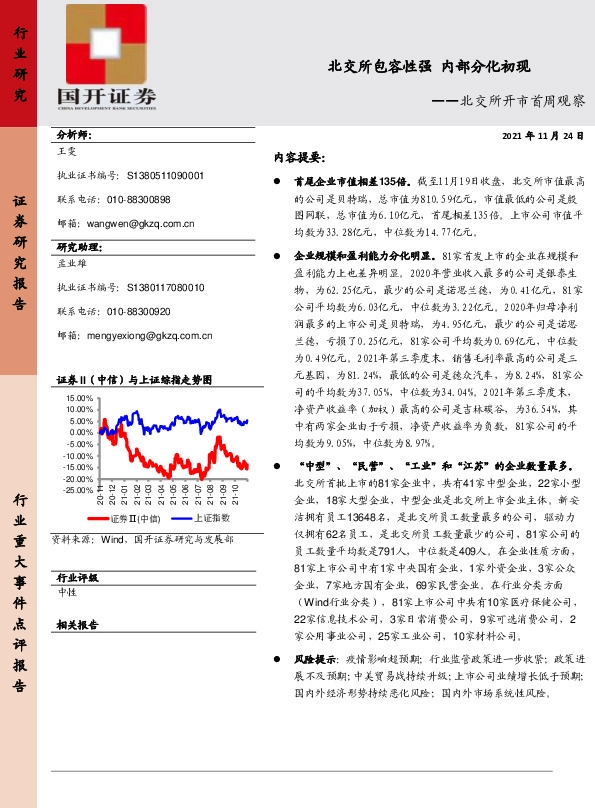 北交所开市首周观察：北交所包容性强 内部分化初现