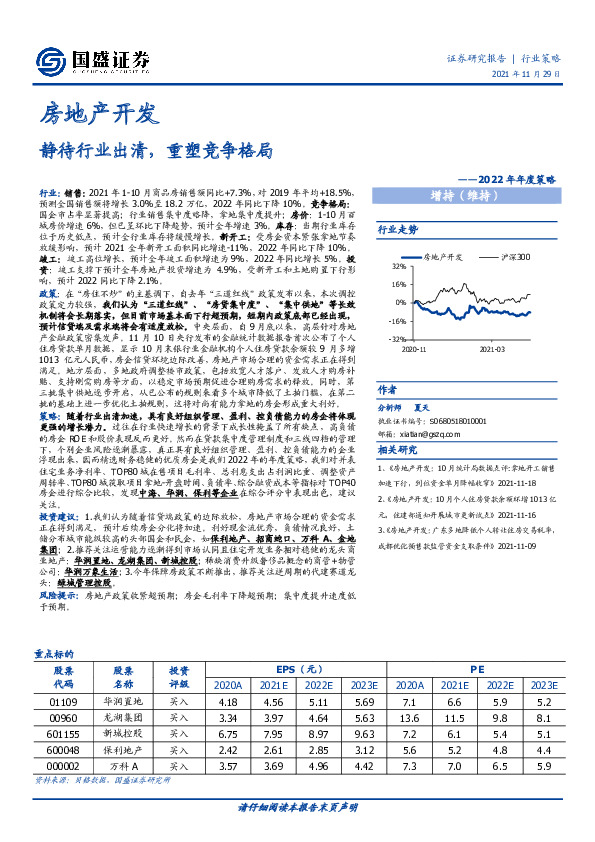 房地产开发：静待行业出清，重塑竞争格局