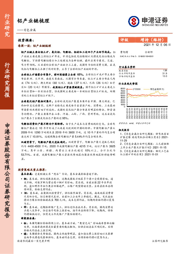 有色金属行业研究周报：铝产业链梳理