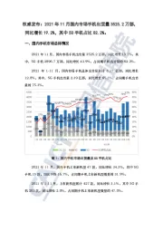 2021年11月国内市场手机出货量3525.2万部，同比增长19.2%，其中5G手机占比82.2%。