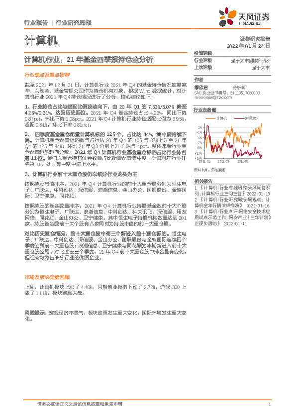 计算机行业：21年基金四季报持仓全分析