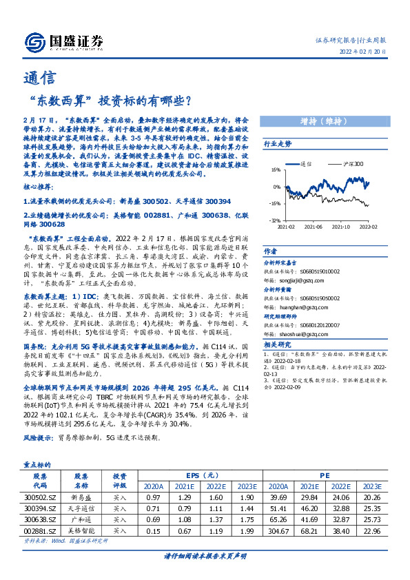 通信：“东数西算”投资标的有哪些？