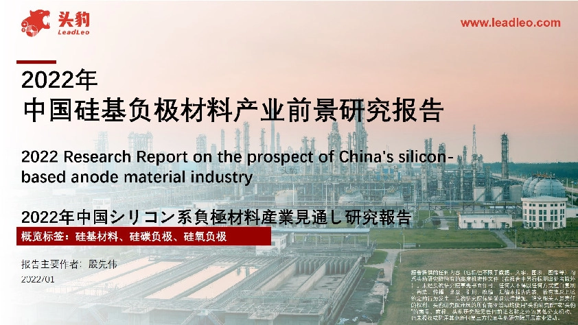 2022年中国硅基负极材料产业前景研究报告