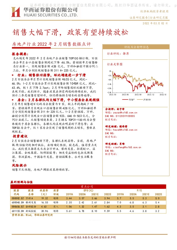 房地产行业2022年2月销售数据点评：销售大幅下滑，政策有望持续放松