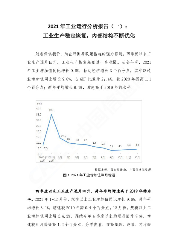 2021年工业运行分析报告（一）：工业生产稳定恢复，内部结构不断优化