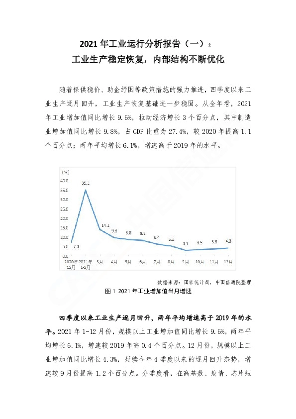 2021年工业运行分析报告（一）：工业生产稳定恢复，内部结构不断优化