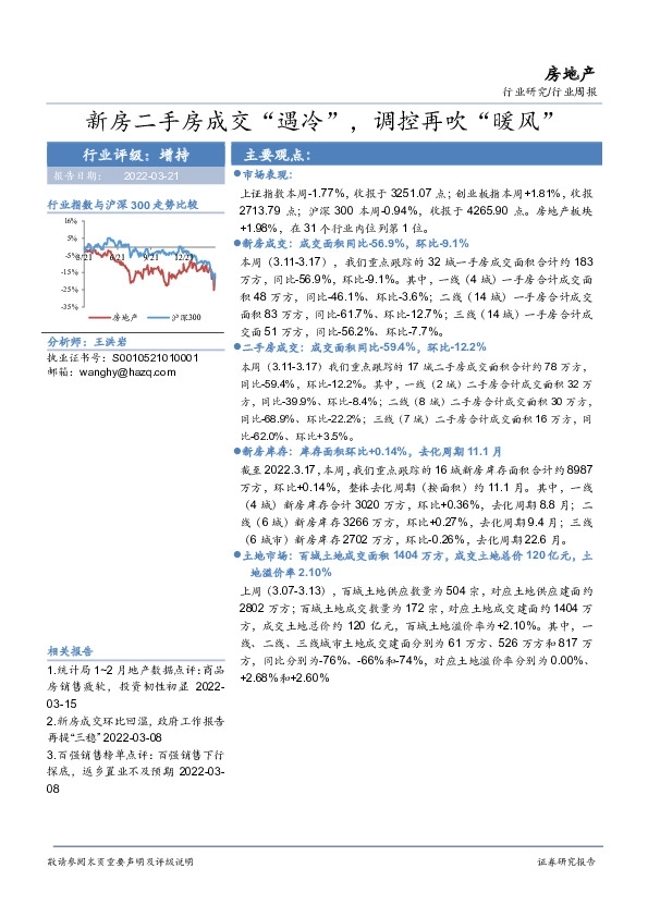 房地产行业周报：新房二手房成交“遇冷”，调控再吹“暖风”