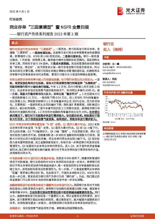 银行资产负债系列报告2022年第2期：同业存单“三因素模型”暨NSFR全景扫描