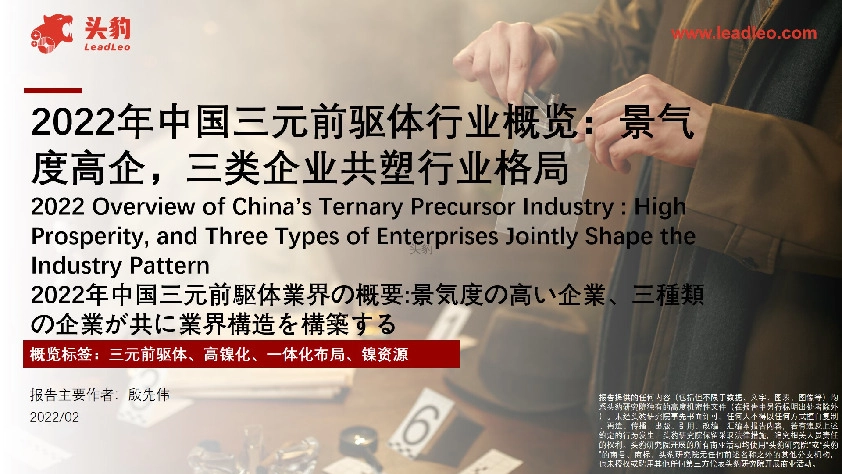 2022年中国三元前驱体行业概览：景气度高企，三类企业共塑行业格局