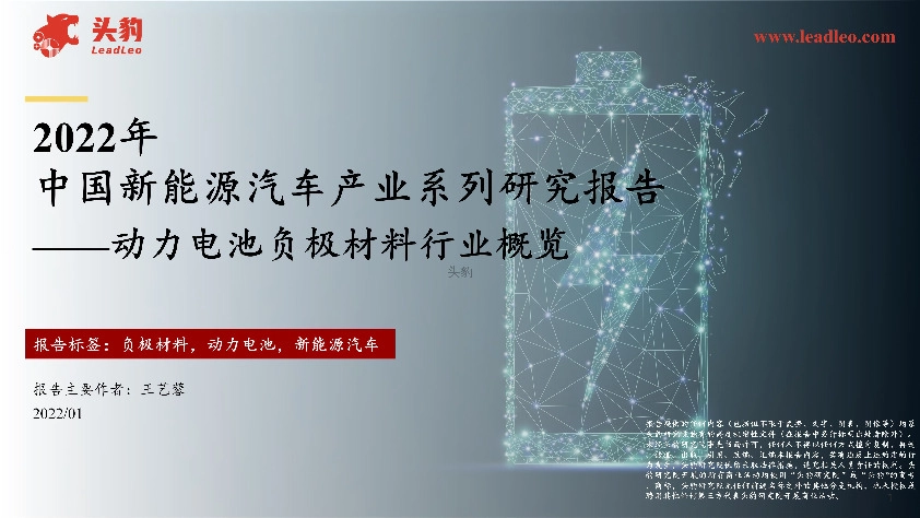 2022年中国新能源汽车产业系列研究报告 ——动力电池负极材料行业概览