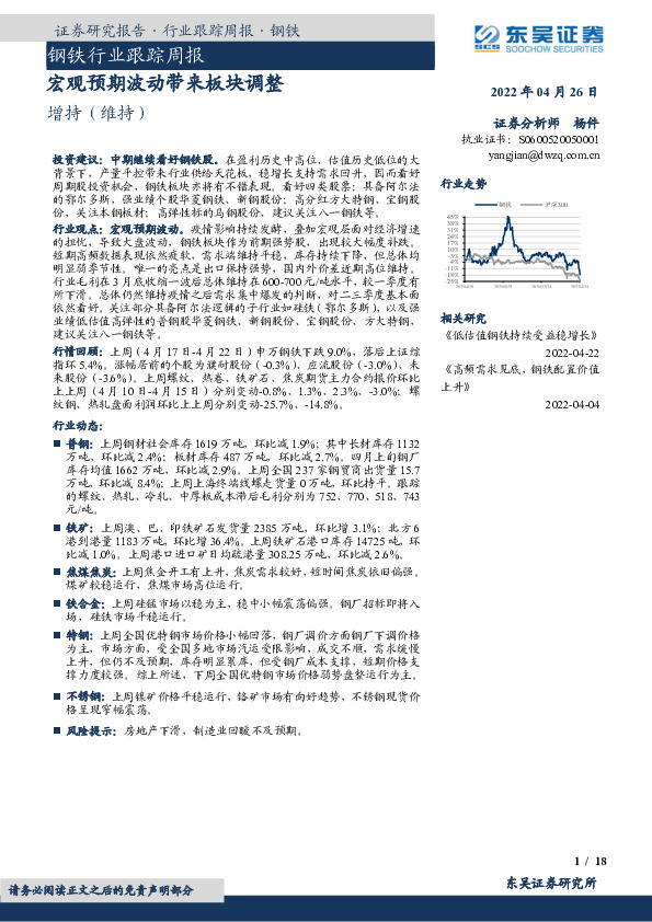 钢铁行业跟踪周报：宏观预期波动带来板块调整