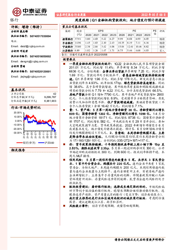 银行周度跟踪|Q1金融机构贷款投向；地方债发行预计将提速