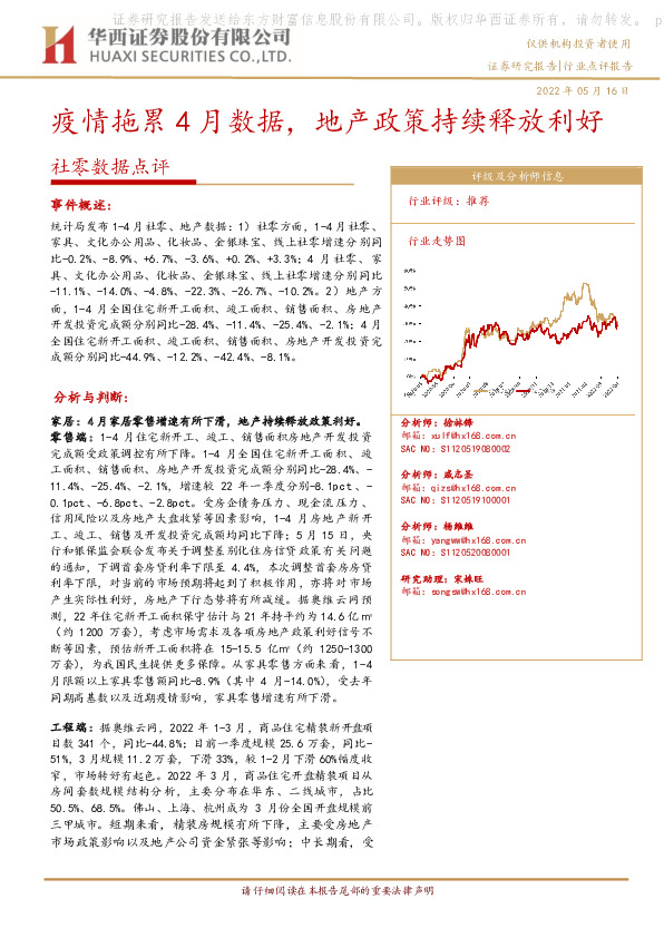 社零数据点评：疫情拖累4月数据，地产政策持续释放利好