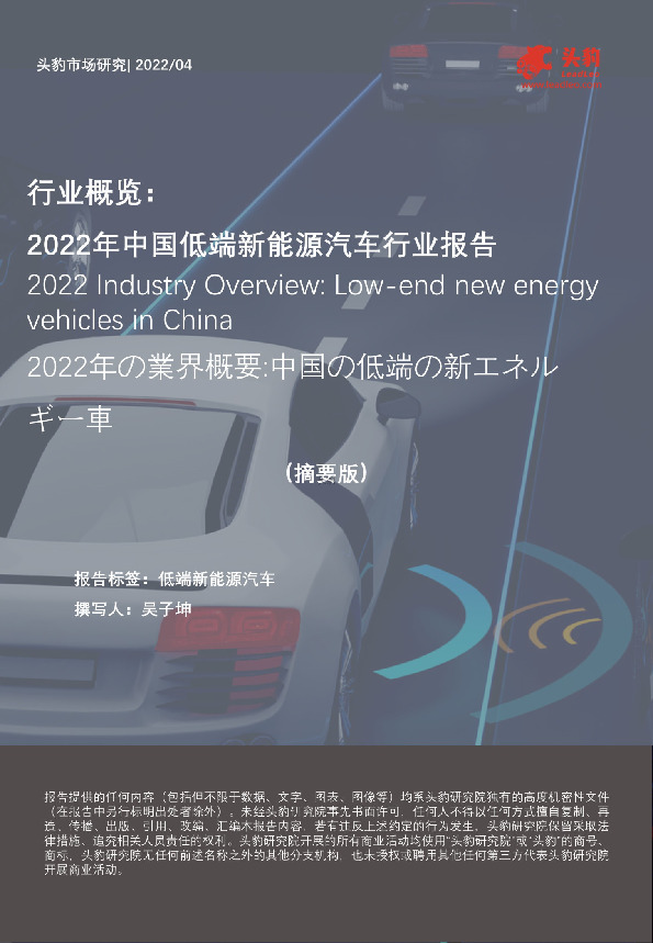 行业概览：2022年中国低端新能源汽车行业报告
