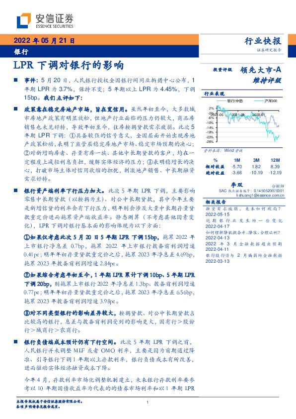 银行：LPR下调对银行的影响