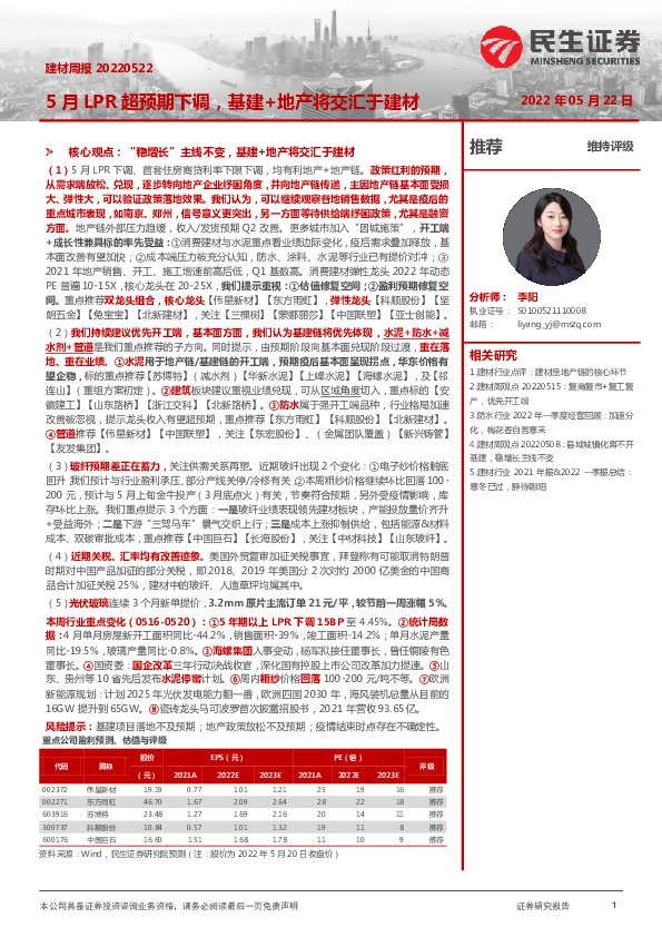 建材周报：5月LPR超预期下调，基建+地产将交汇于建材